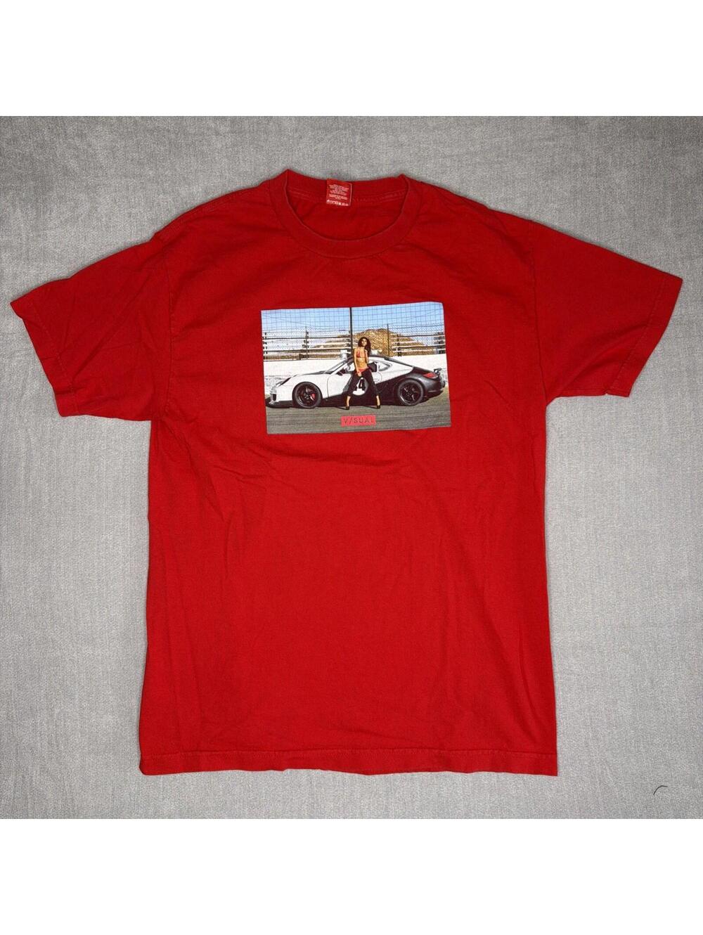 VISUAL Apparel Model Shirt Sexy Image Burgundy Mens Large Car Porsche